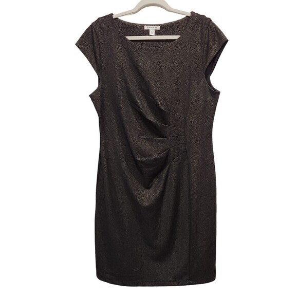 BOSTON Proper Black Gold Sparkle Ruched Side Cap Sleeve Mini Dress, L - Picture 1 of 8
